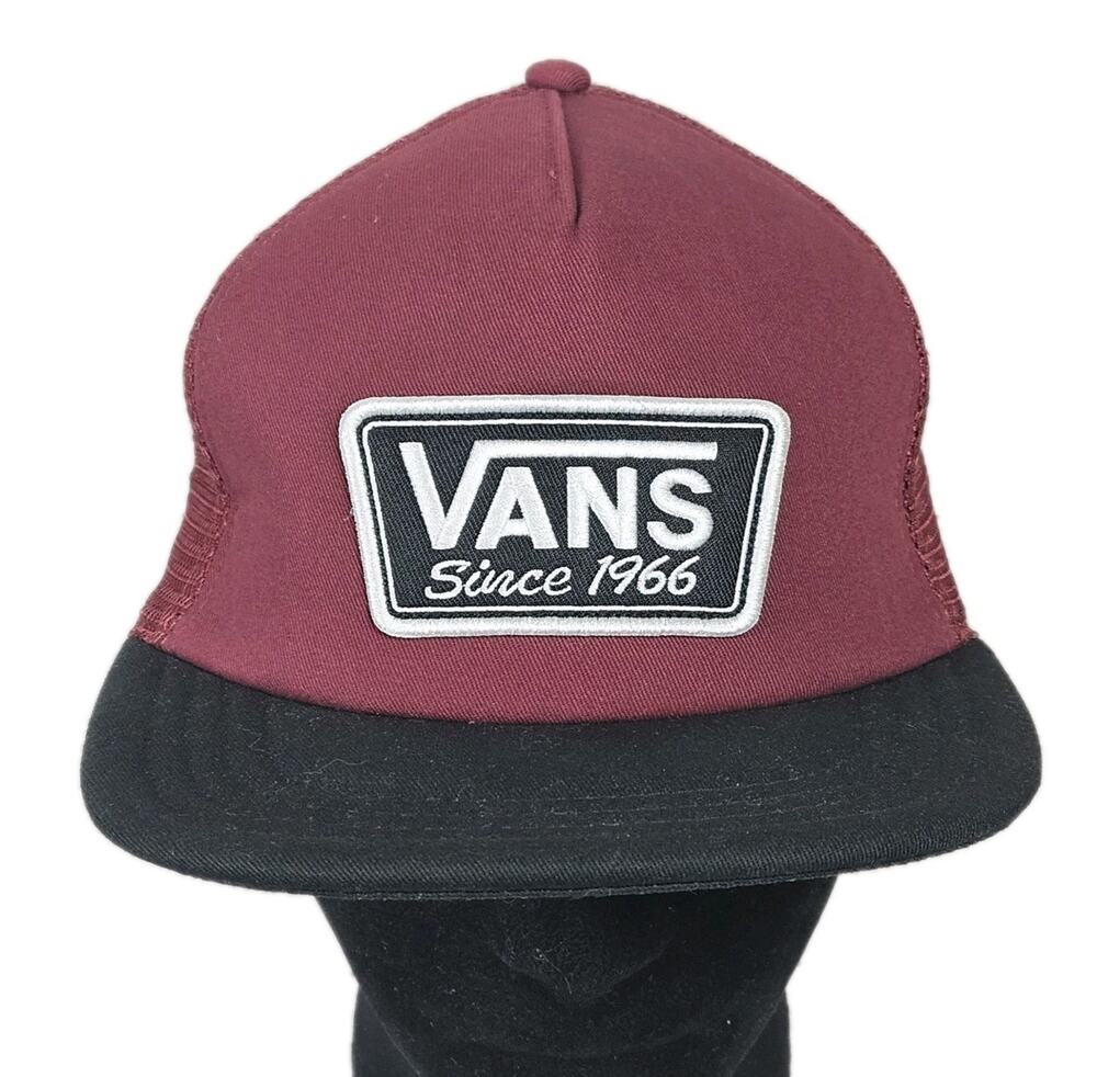 VANS Since 1966 Snapback Mesh Trucker Patch Burgundy Skateboarding Hat
